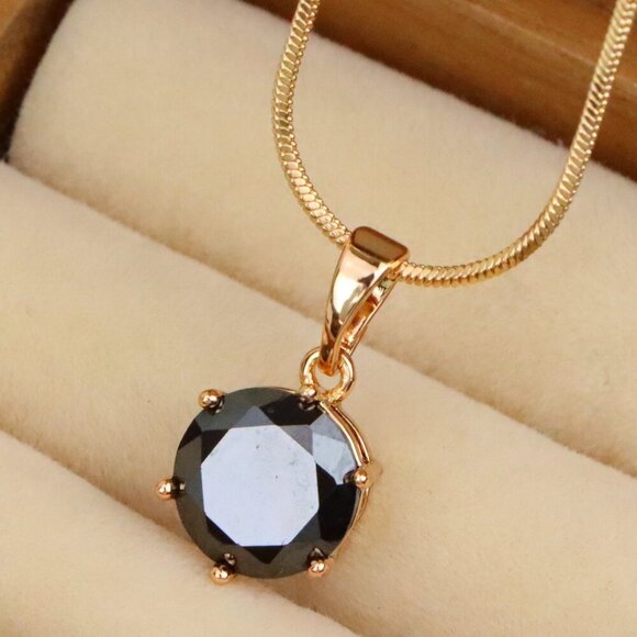 "Classic Round Black Pendant in Rose Gold with Glossy Faceted Finish, XPPT1501 - Picture 1 of 13